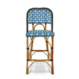 Valence French Bistro Rattan Bar Chair - Crosses - Sky Blue/Navy Blue/White