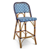 Valence French Bistro Rattan Bar Chair - Crosses - Sky Blue/Navy Blue/White