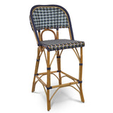 Valence French Bistro Rattan Bar Chair - Crosses - Green/Navy Blue/White