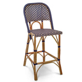 Valence French Bistro Rattan Bar Chair - Large Squares - Navy Blue/Gold