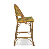 Valence French Bistro Rattan Bar Chair - Arrows with Stripes - Yellow/Green/Gold