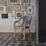 Paris French Bistro Rattan Armchair - Squares, Small - Navy Blue/White - Multi-Weave - Navy Blue/White