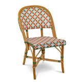 Biarritz French Bistro Rattan Chair - Fleurs - White/Green/Orange