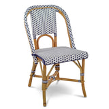 Lyon French Bistro Rattan Chair - Squares, Small - White/Navy Blue - Multi-Weave - White/Navy Blue