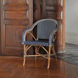 Paris French Bistro Rattan Armchair - Small Squares - Navy Blue/White