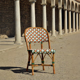 Biarritz French Bistro Rattan Chair - Fleurs - White/Green/Orange