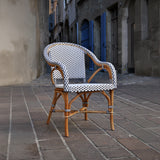 Paris French Bistro Rattan Armchair - Squares, Small - White/Navy Blue - Multi-Weave - White/Navy Blue
