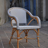 Paris French Bistro Rattan Armchair - Small Squares - White/Black