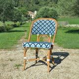 Valence French Bistro Rattan Chair - Crosses - White/Navy Blue/Sky Blue