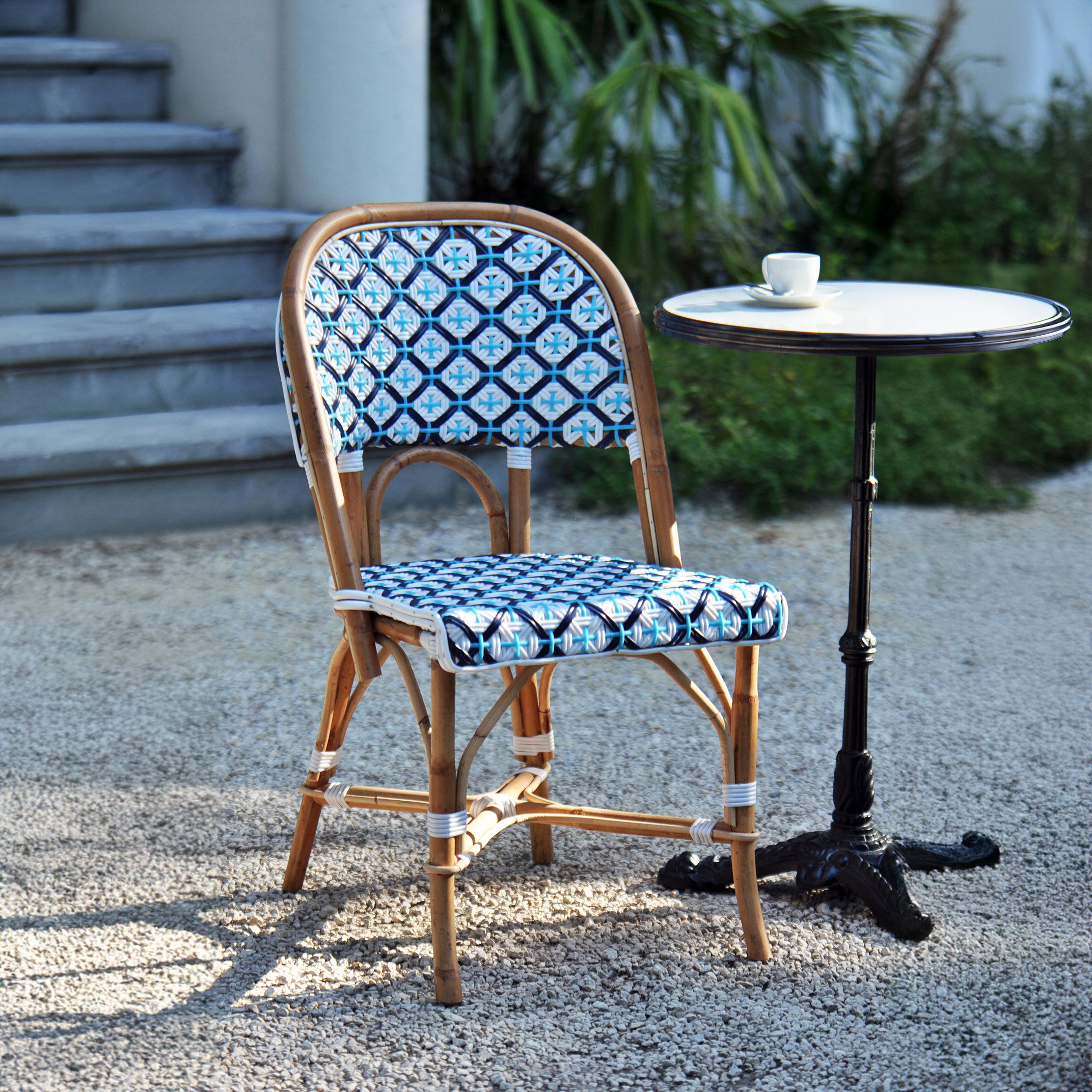 Navy and white bistro chairs sale