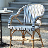 Paris French Bistro Rattan Armchair - Small Squares - White/Black