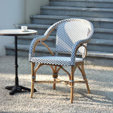 Paris French Bistro Rattan Armchair - Squares, Small - White/Navy Blue - Multi-Weave - White/Navy Blue