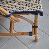 Lyon French Bistro Rattan Banquette/Bench, 2-Seater - Diamonds, Gold/Navy Blue/White