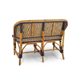 Lyon French Bistro Rattan Banquette/Bench, 2-Seat, Diamonds, Small - Gold/Navy Blue