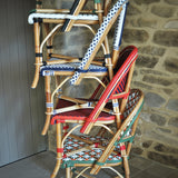 Lyon French Bistro Rattan Chair - Squares, Small - White/Navy Blue