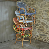 Paris French Bistro Rattan Armchair - Small Squares - Navy Blue/White