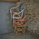 Paris French Bistro Rattan Armchair - Squares, Small - White/Navy Blue - Multi-Weave - White/Navy Blue