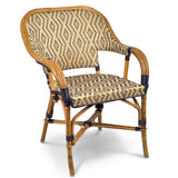 Cannes French Bistro Rattan Armchair - Small Diamonds - Gold/Navy Blue