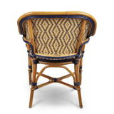 Cannes French Bistro Rattan Armchair - Small Diamonds - Gold/Navy Blue
