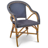 Paris French Bistro Rattan Armchair - Squares, Small - Navy Blue/White - Multi-Weave - Navy Blue/White