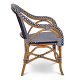 Paris French Bistro Rattan Armchair - Squares, Small - Navy Blue/White