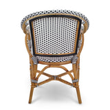 Paris French Bistro Rattan Armchair - Squares, Small - White/Navy Blue - Multi-Weave - White/Navy Blue