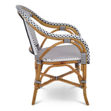 Paris French Bistro Rattan Armchair - Squares, Small - White/Navy Blue - Multi-Weave - White/Navy Blue