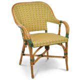 Cannes French Bistro Rattan Armchair - Vertical Pattern - Green/Yellow/Gold
