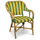 Cannes French Bistro Rattan Armchair - Arrows with Stripes - Green/Yellow/Or