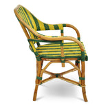 Cannes French Bistro Rattan Armchair - Arrows with Stripes - Green/Yellow/Or