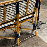 Valence French Bistro Rattan Banquette/Bench, 2-Seat - Vertical Pattern - White/Silver/Navy Blue