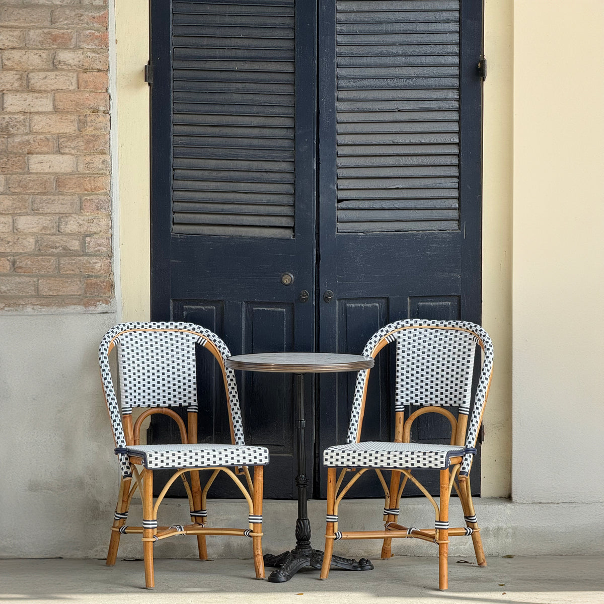 Lyon French Bistro Rattan Chair - Squares, Small - White/Navy Blue - M ...