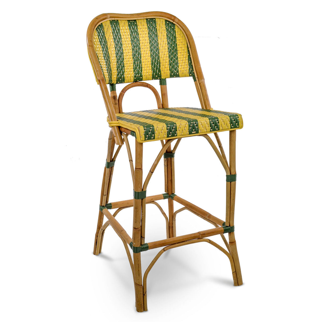 Valence French Bistro Rattan Bar Chair - Arrows with Stripes - Yellow Green Gold