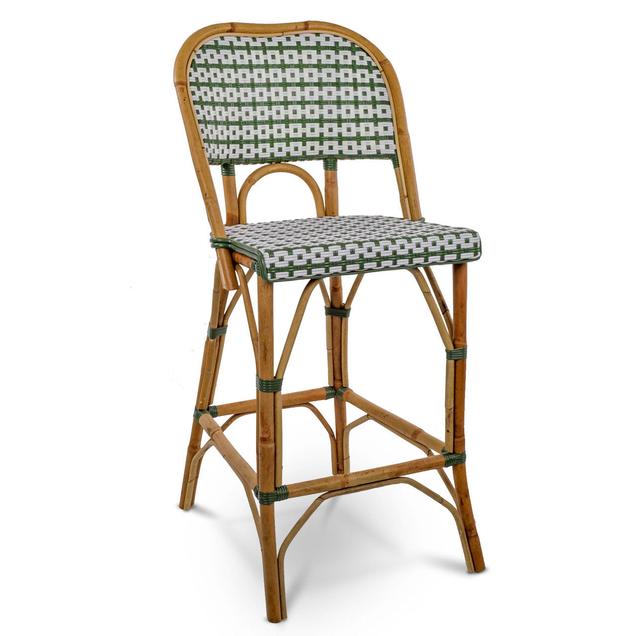 Valence French Bistro Rattan Bar Chair - Carrés - White Green