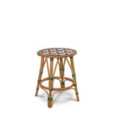 Valence French Bistro Rattan Short Stool - Fleurs - White/Green/Orange