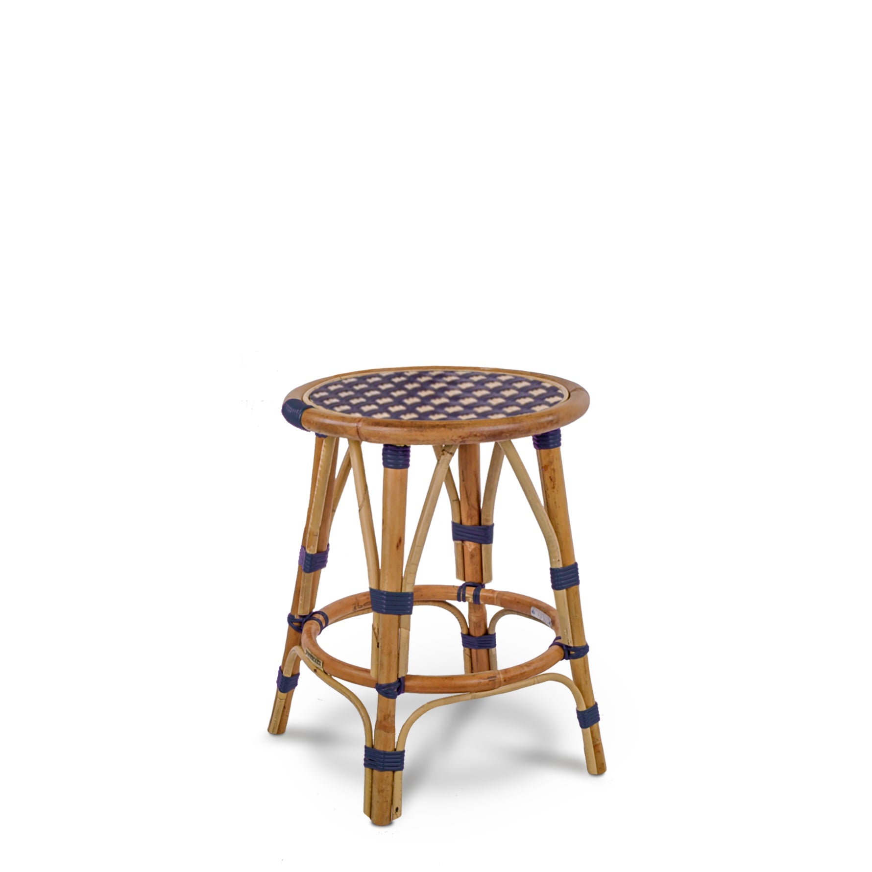 Short Rattan Stools Valence French Rattan Bistro Short Stool - Squares, Small - Navy Blue ...