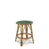 Valence French Bistro Rattan Short Stool - Crosses - Green/Navy Blue/White