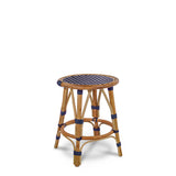 Valence French Bistro Rattan Short Stool - Small Squares - Navy Blue/White