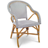 Paris French Bistro Rattan Armchair - Small Squares - White/Black