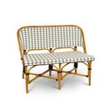 Valence French Bistro Rattan Banquette/Bench, 2-Seat - Vertical Pattern - White/Silver/Navy Blue