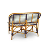 Valence French Bistro Rattan Banquette/Bench, 2-Seat - Vertical Pattern - White/Silver/Navy Blue