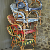 Paris French Bistro Rattan Armchair - Small Squares - White/Black