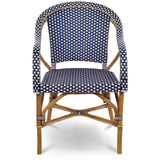Paris French Bistro Rattan Armchair - Squares, Small - Navy Blue/White