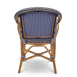 Paris French Bistro Rattan Armchair - Squares, Small - Navy Blue/White